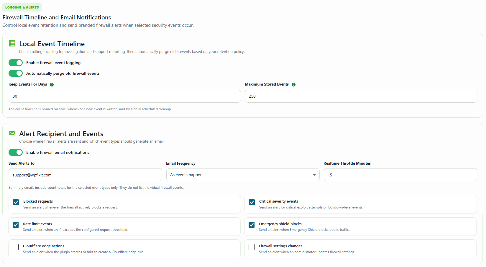 Firewall timeline and email notifications