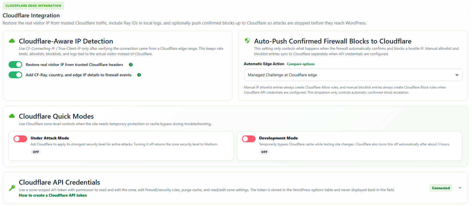 Cloudflare integration settings