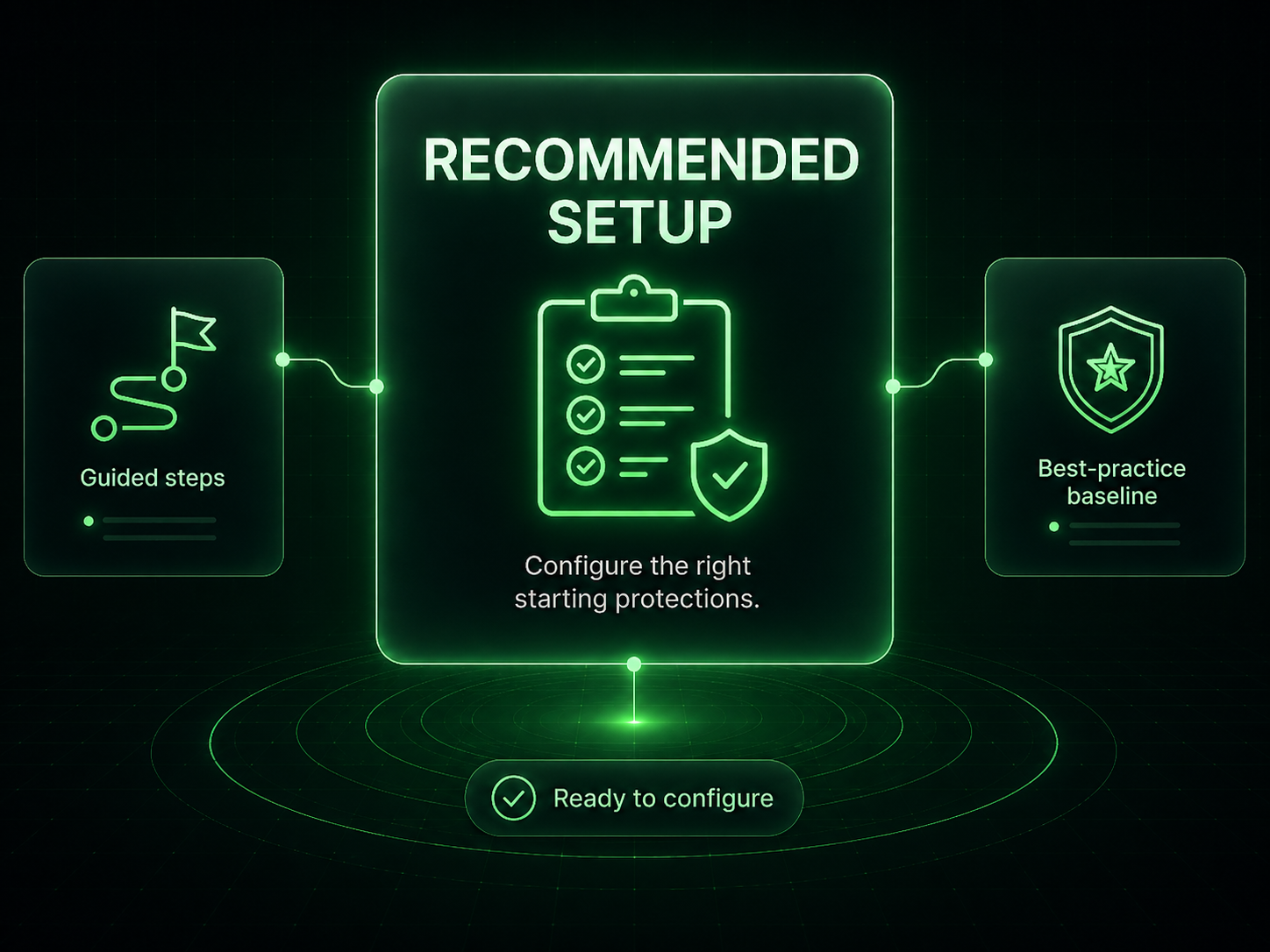 Recommended Setup hero visual in neon security interface style