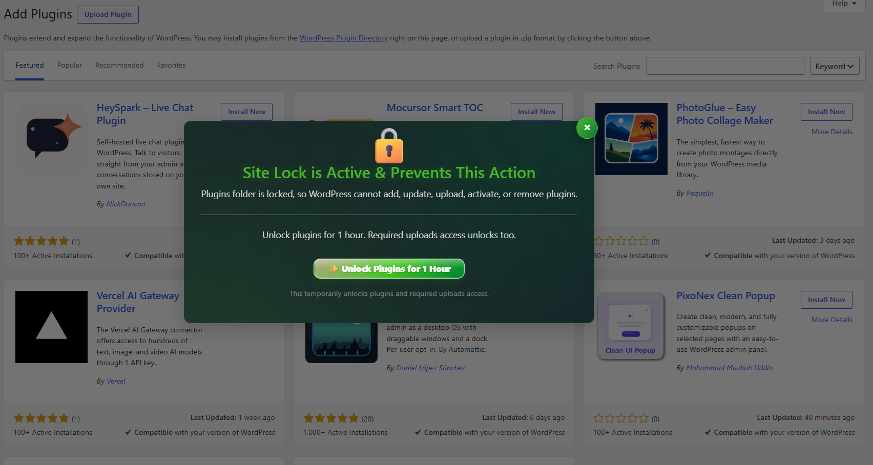 Site Lock Active